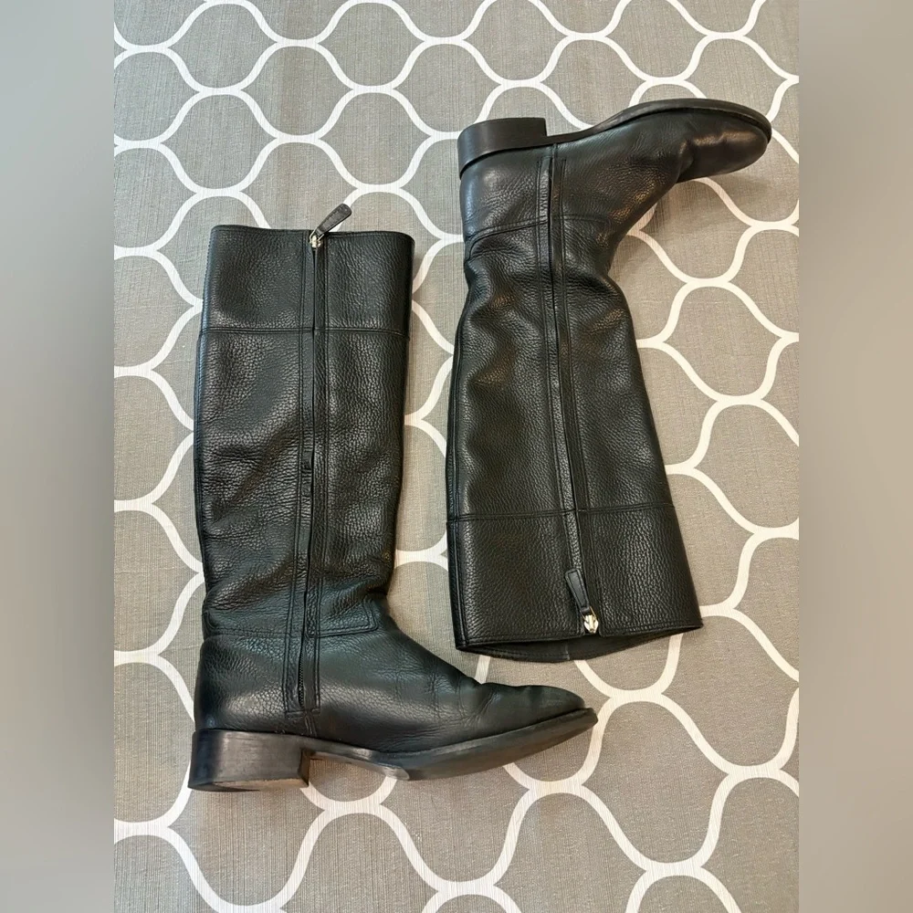 Tory Burch Jolie Tall Black Ladies Pebbled Leather Riding Boots